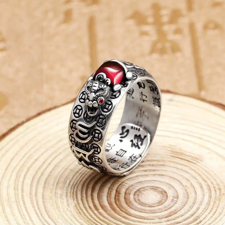 Buddha Stones Genstone PiXiu Feng Shui Frog Vajra Dorje Heart Sutra Wealth Adjustable Ring - BWOOOH - PiXiu 11mm - Ring