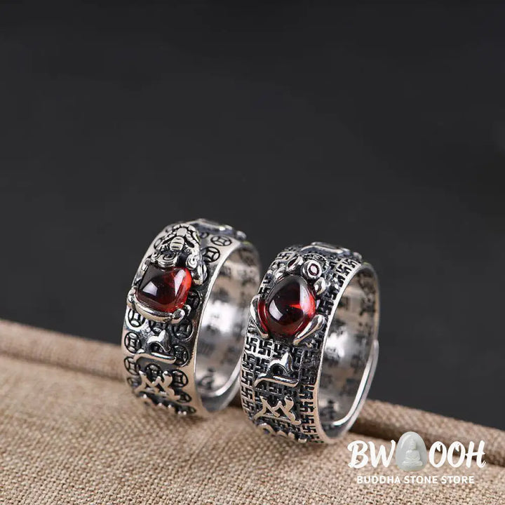 Buddha Stones Genstone PiXiu Feng Shui Frog Vajra Dorje Heart Sutra Wealth Adjustable Ring - BWOOOH - Ring