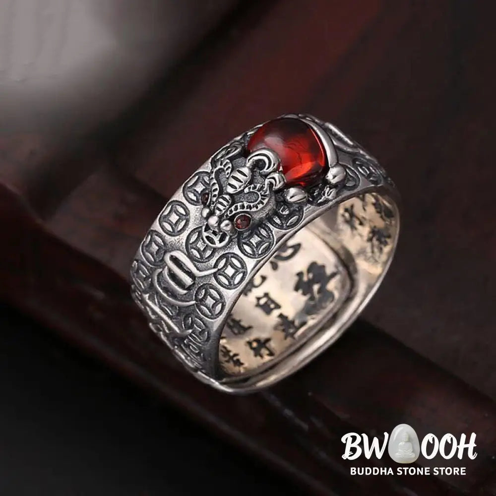 Buddha Stones Genstone PiXiu Feng Shui Frog Vajra Dorje Heart Sutra Wealth Adjustable Ring - BWOOOH - Ring