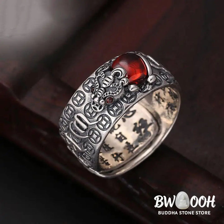 Buddha Stones Genstone PiXiu Feng Shui Frog Vajra Dorje Heart Sutra Wealth Adjustable Ring - BWOOOH - Ring
