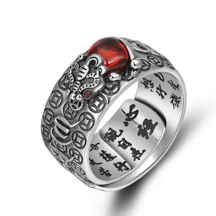 BWOOOH Genstone PiXiu Feng Shui Frog Vajra Dorje Heart Sutra Wealth Adjustable Ring — PiXiu feng shui bracelet for spiritu...