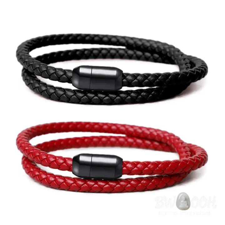 Buddha Stones Genuine Leather Red String Protection Magnetic Buckle Bracelet - BWOOOH - Bracelet