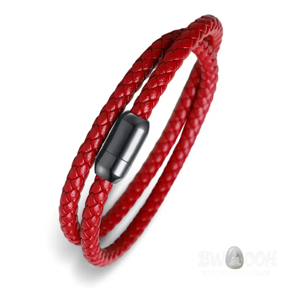 Buddha Stones Genuine Leather Red String Protection Magnetic Buckle Bracelet - BWOOOH - Bracelet