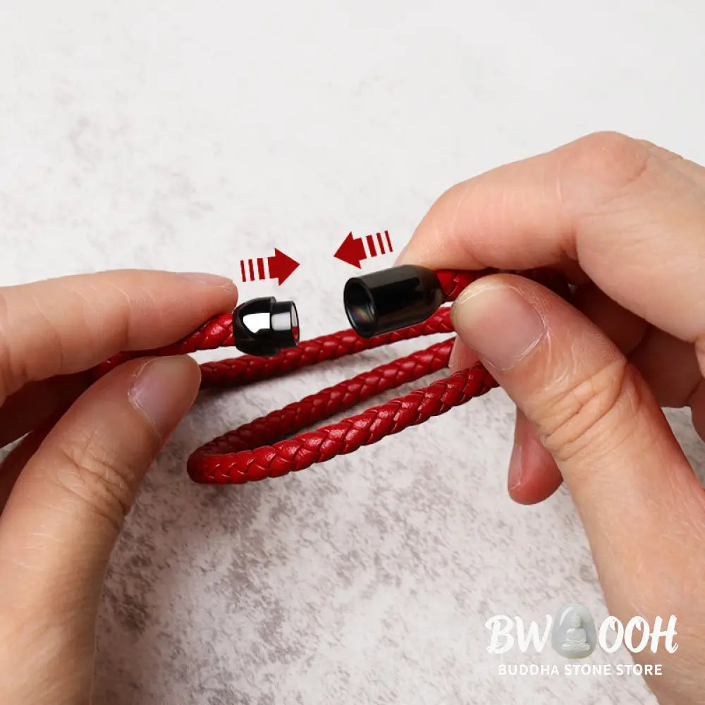 Buddha Stones Genuine Leather Red String Protection Magnetic Buckle Bracelet - BWOOOH - Bracelet