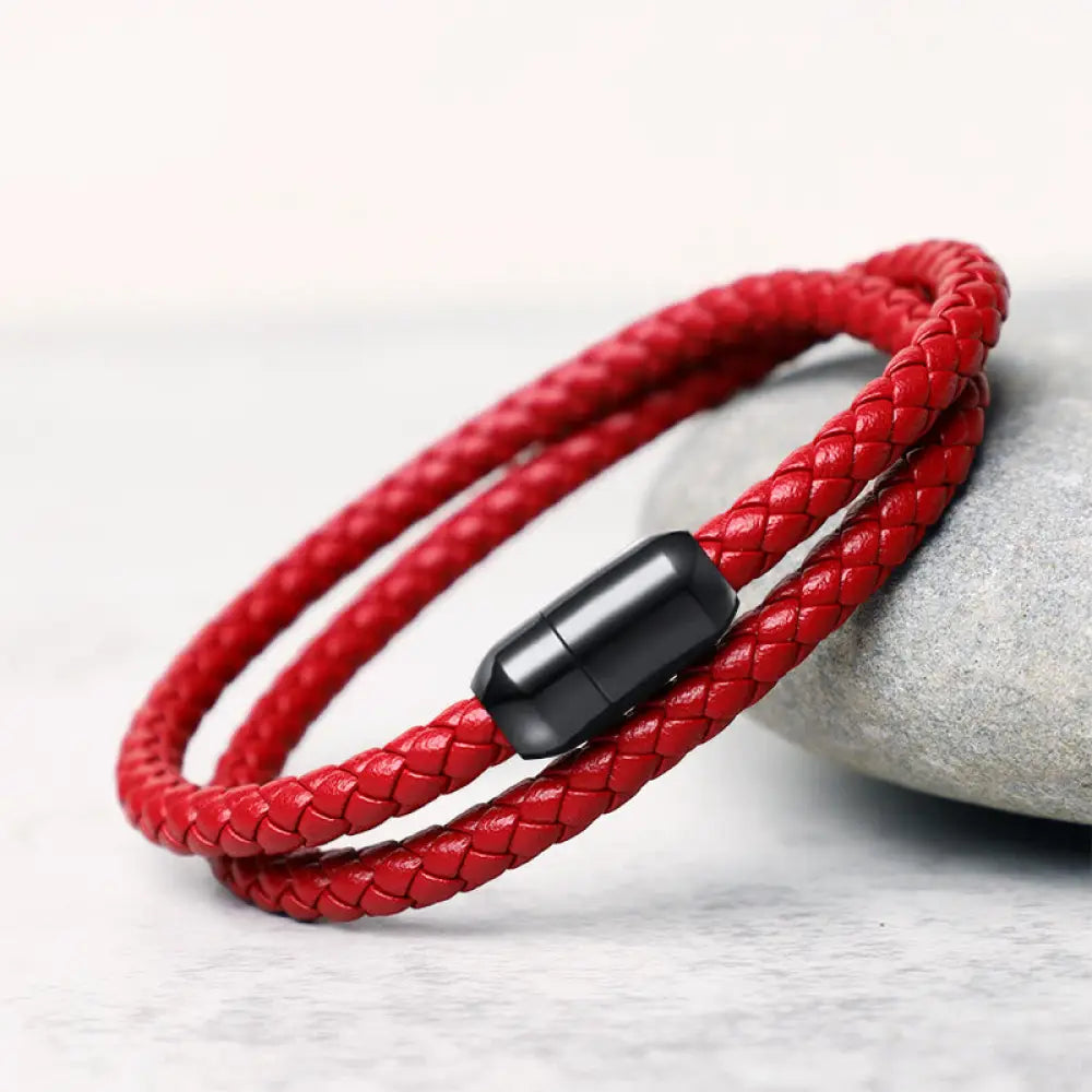 BWOOOH Genuine Leather Red String Protection Magnetic Buckle Bracelet - BWOOOH - Red(Wrist Circumference