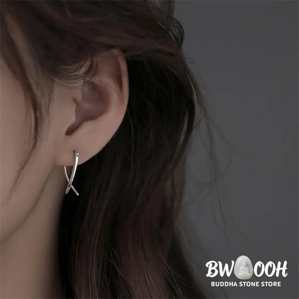 Buddha Stones Geometric Cross Design Luck Hoop Earrings - Earrings
