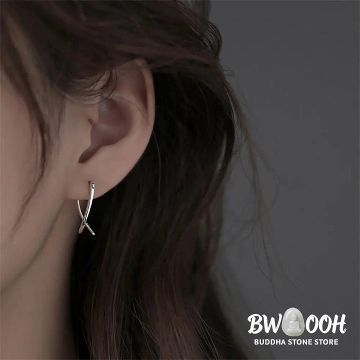 Buddha Stones Geometric Cross Design Luck Hoop Earrings - Earrings