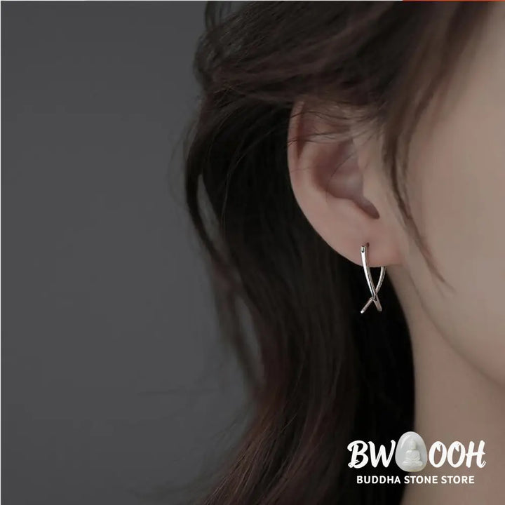 Buddha Stones Geometric Cross Design Luck Hoop Earrings - Earrings