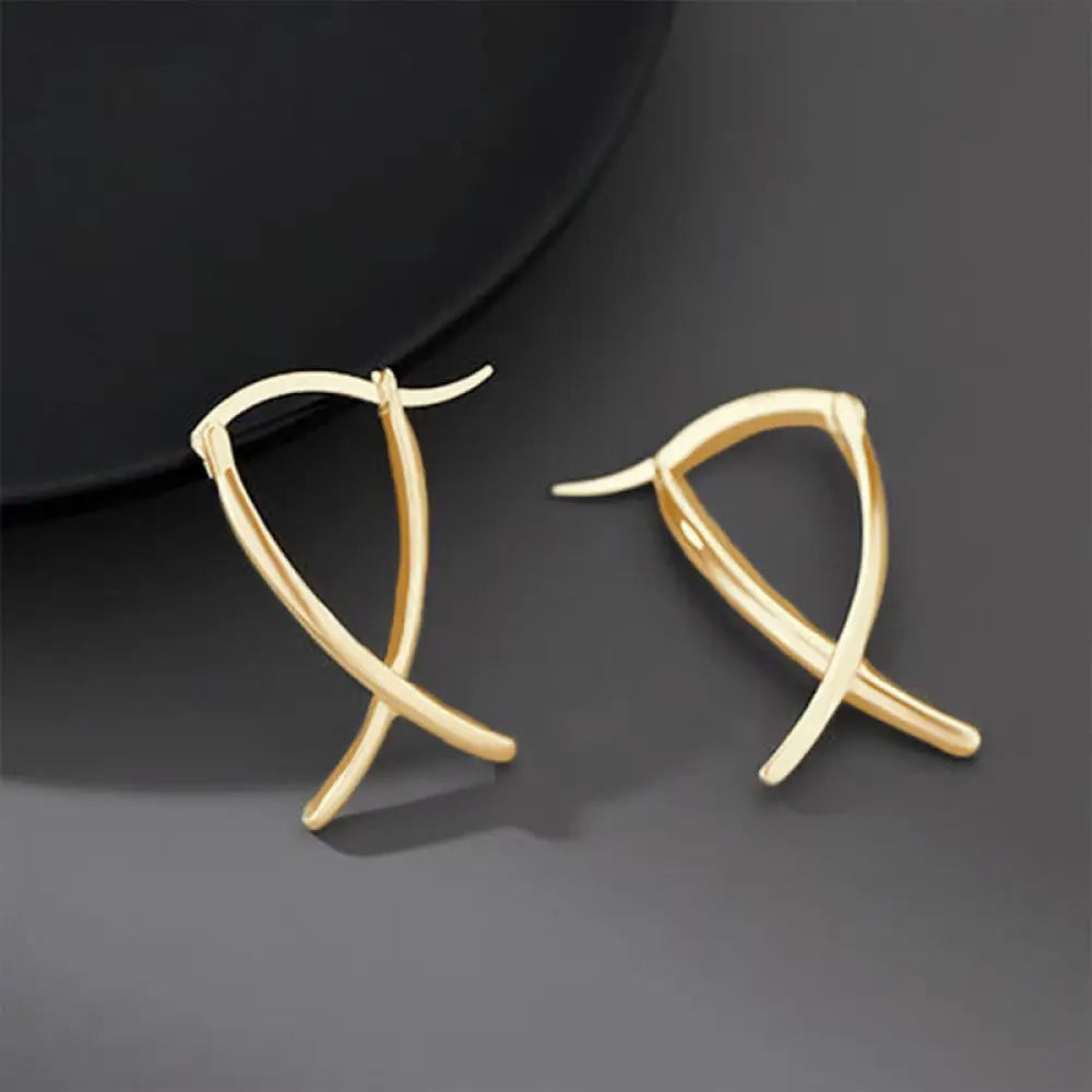 Buddha Stones Geometric Cross Design Luck Hoop Earrings - Gold - Earrings