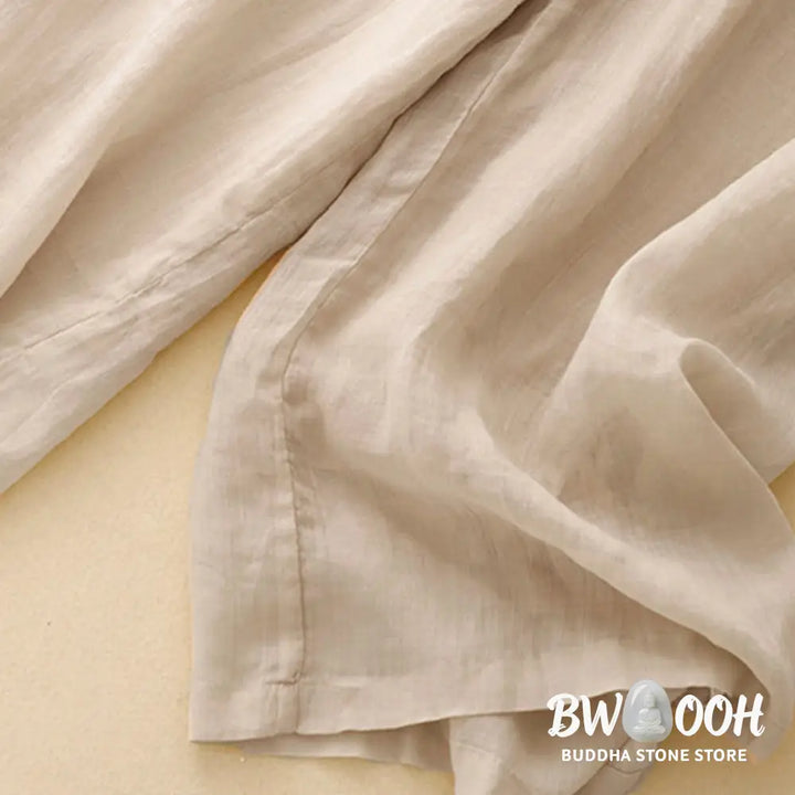 Buddha Stones Geometric Embroidery Elastic Waist Women’s Cotton Linen Wide Leg Pants With Pockets - Women’s Wide Leg