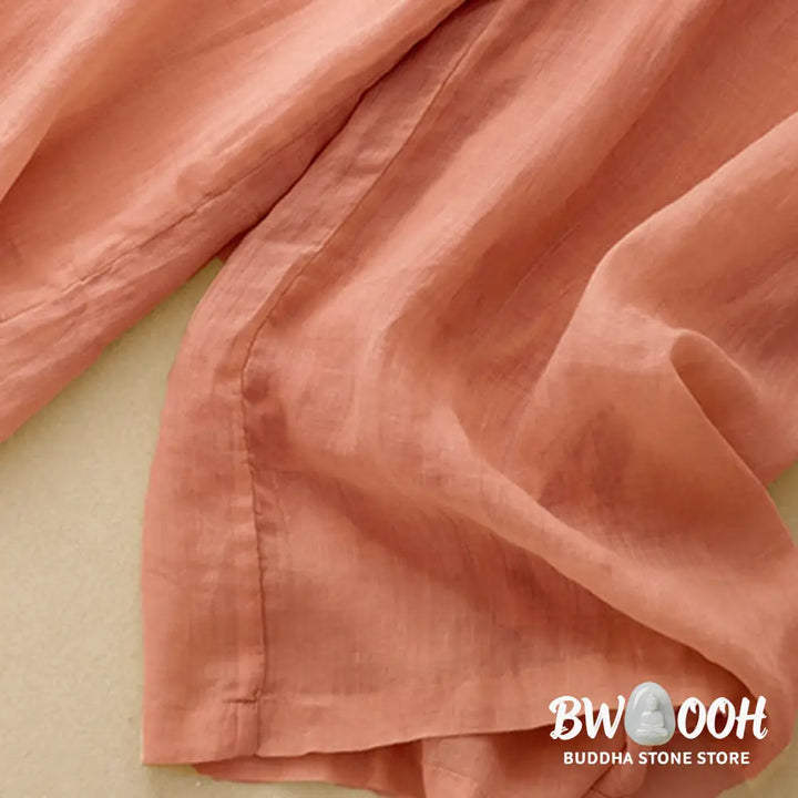 Buddha Stones Geometric Embroidery Elastic Waist Women’s Cotton Linen Wide Leg Pants With Pockets - Women’s Wide Leg
