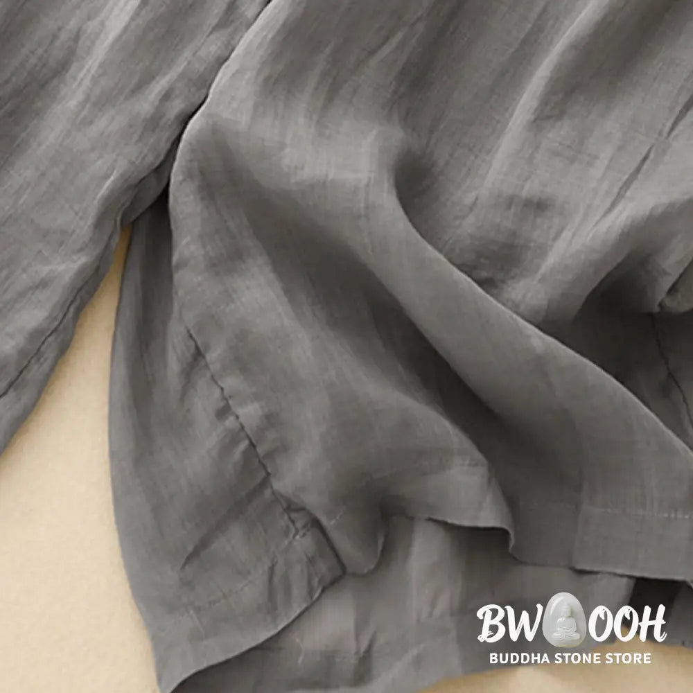 Buddha Stones Geometric Embroidery Elastic Waist Women’s Cotton Linen Wide Leg Pants With Pockets - Women’s Wide Leg