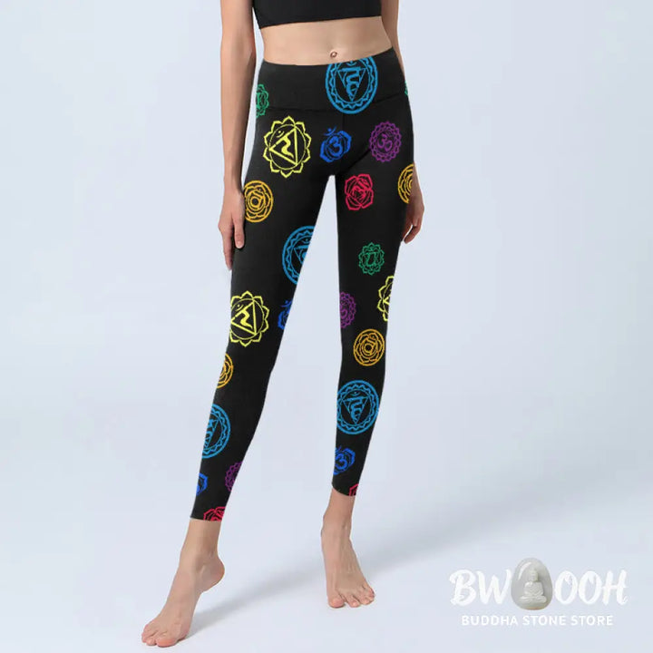 BWOOOH printed yoga leggings - Geometric OM Symbol Sanskrit Print Gym L