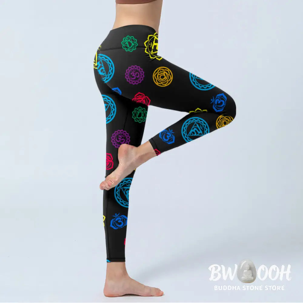 BWOOOH printed yoga leggings - Geometric OM Symbol Sanskrit Print Gym L
