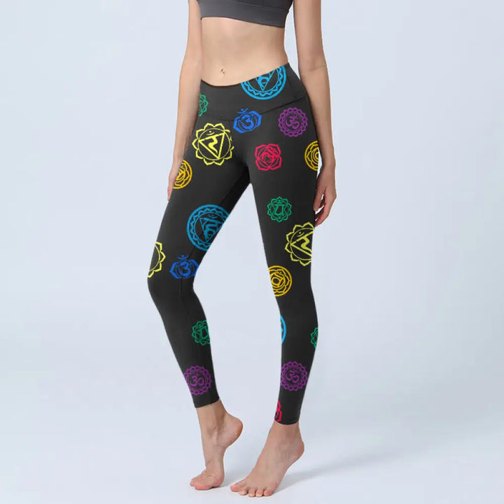 BWOOOH printed yoga leggings - Geometric OM Symbol Sanskrit Print Gym L
