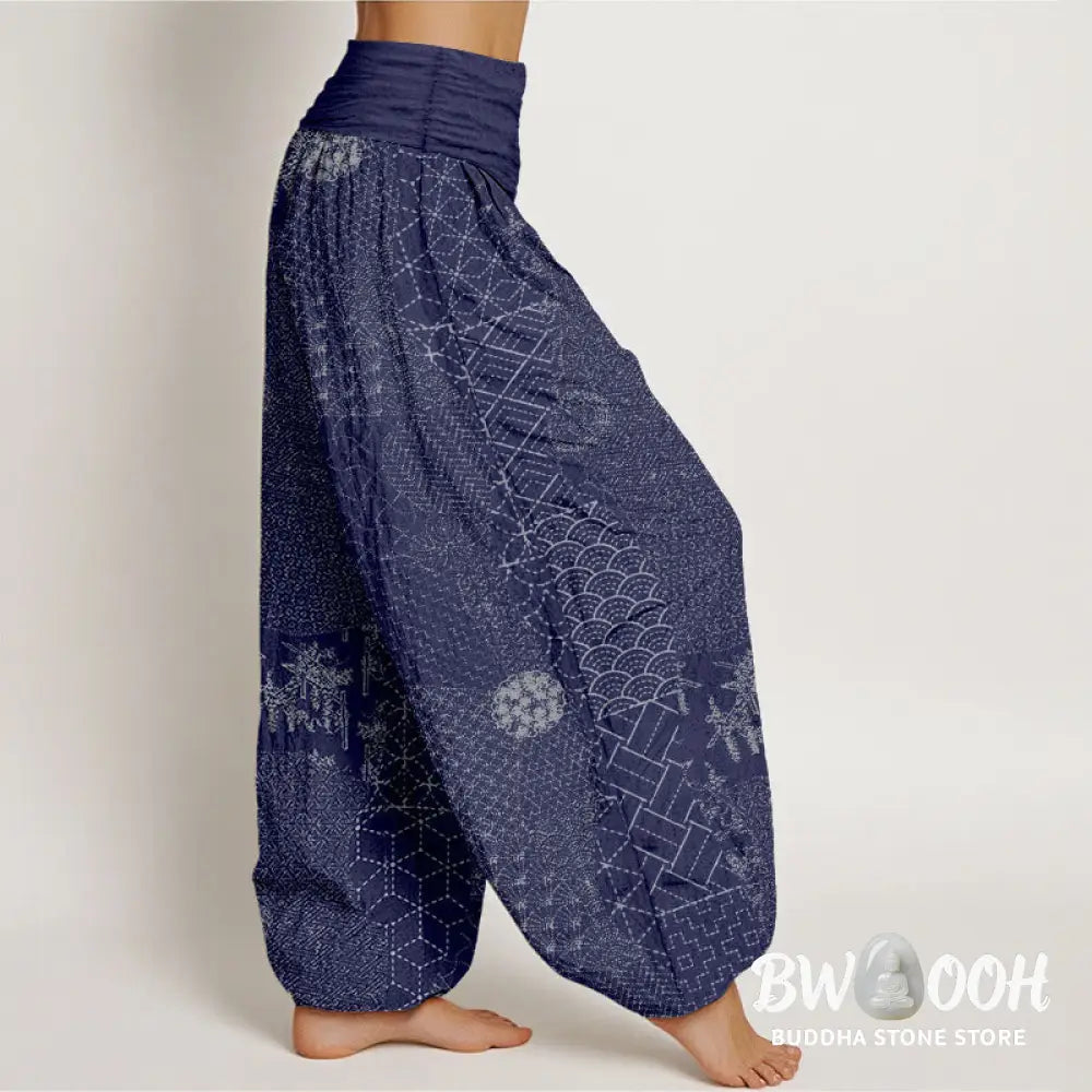 Buddha Stones Geometric Pattern Women’s Elastic Waist Harem Pure Cotton Printed Pants - Women’s Harem Pants