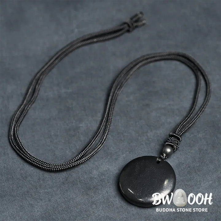 Buddha Stones Geometric Round Authentic Shungite Stone Rope Inner Strength Necklace Pendant - BWOOOH - Shungite