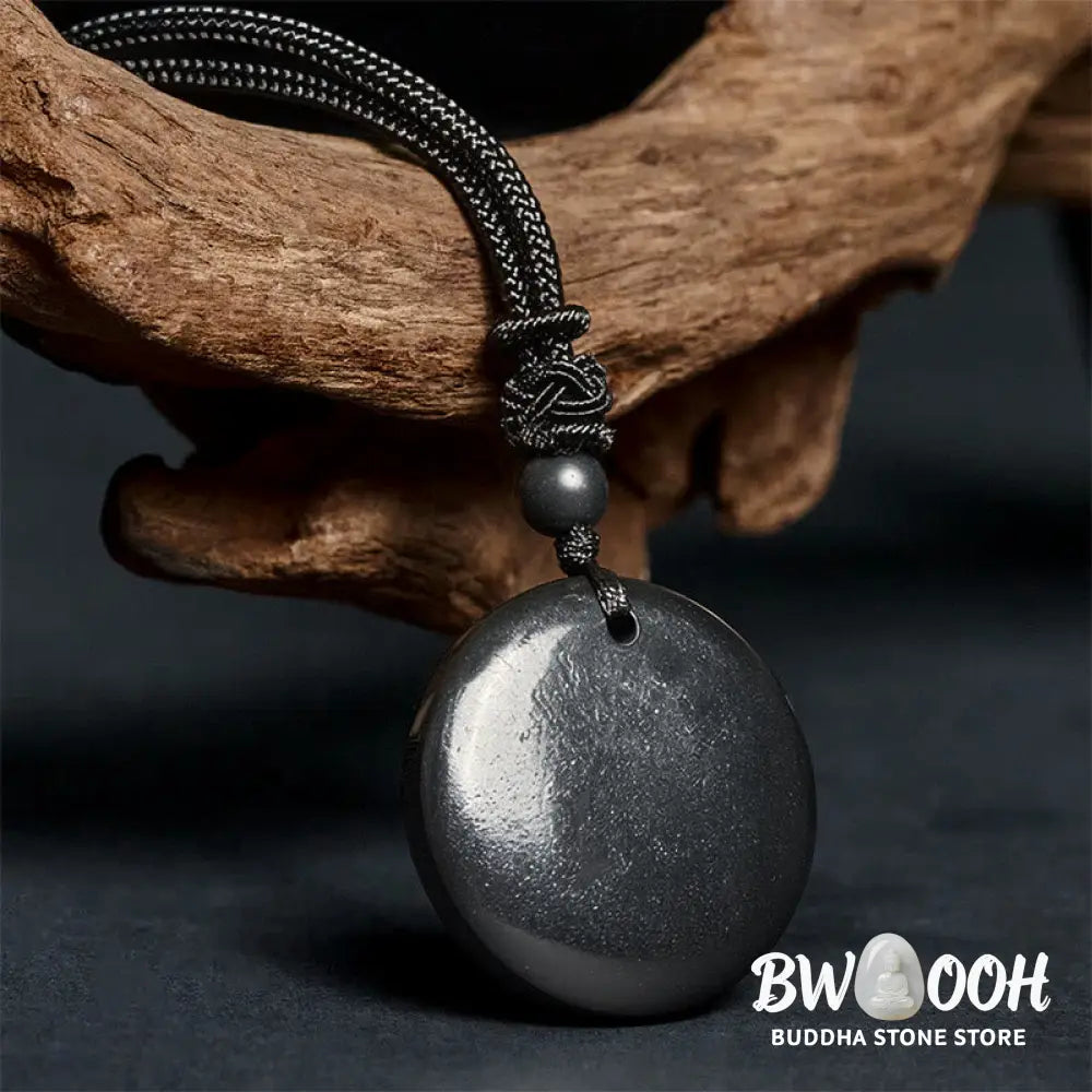 Buddha Stones Geometric Round Authentic Shungite Stone Rope Inner Strength Necklace Pendant - BWOOOH - Shungite