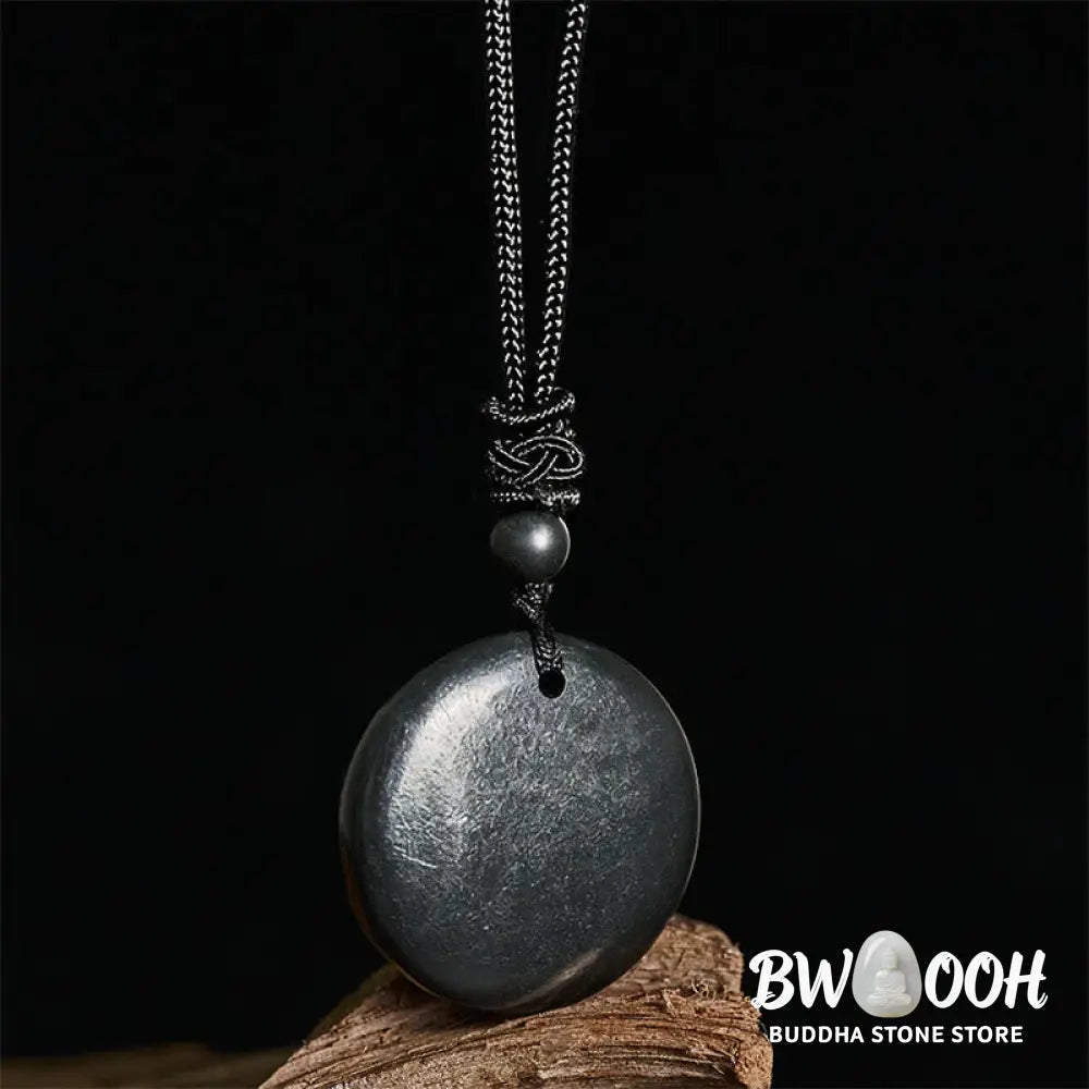 Buddha Stones Geometric Round Authentic Shungite Stone Rope Inner Strength Necklace Pendant - BWOOOH - Shungite