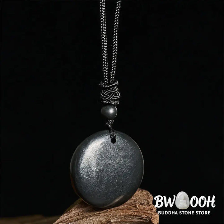 Buddha Stones Geometric Round Authentic Shungite Stone Rope Inner Strength Necklace Pendant - BWOOOH - Shungite