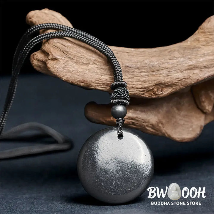 Buddha Stones Geometric Round Authentic Shungite Stone Rope Inner Strength Necklace Pendant - BWOOOH - Shungite
