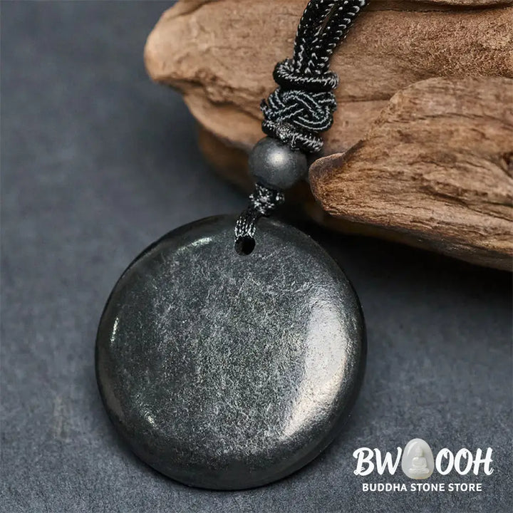 Buddha Stones Geometric Round Authentic Shungite Stone Rope Inner Strength Necklace Pendant - BWOOOH - Shungite