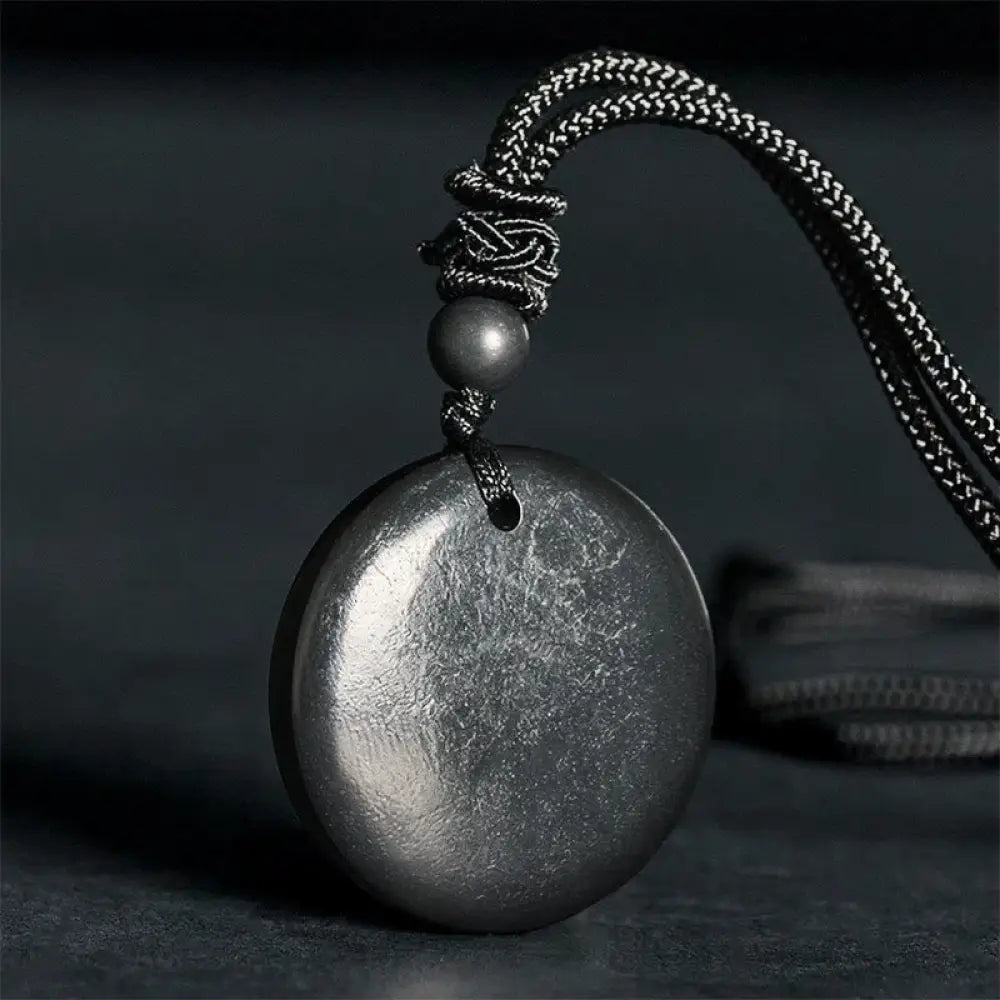 Buddha Stones Geometric Round Authentic Shungite Stone Rope Inner Strength Necklace Pendant - BWOOOH - Shungite