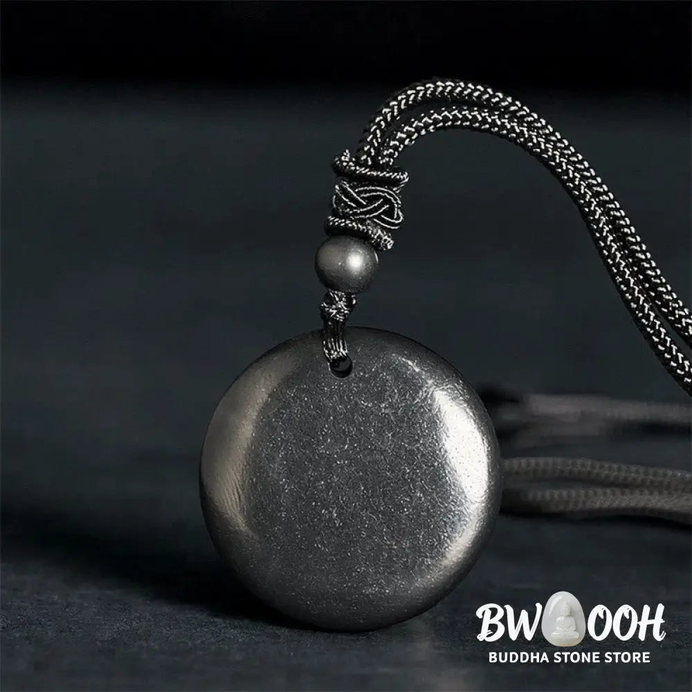 Buddha Stones Geometric Round Authentic Shungite Stone Rope Inner Strength Necklace Pendant - BWOOOH - Shungite