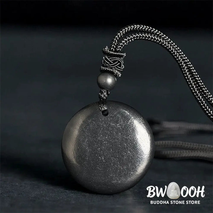 Buddha Stones Geometric Round Authentic Shungite Stone Rope Inner Strength Necklace Pendant - BWOOOH - Shungite