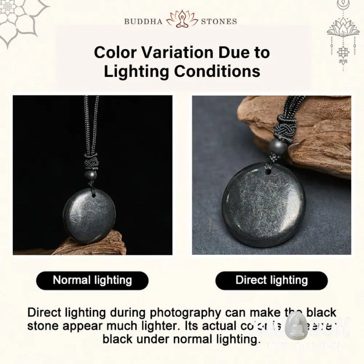 Buddha Stones Geometric Round Authentic Shungite Stone Rope Inner Strength Necklace Pendant - BWOOOH - Shungite