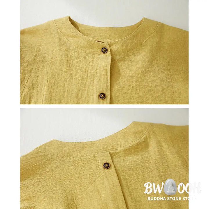 Buddha Stones Geometry Embroidery Long Sleeve Button Cotton Linen Women’s Shirts - Women’s Shirts