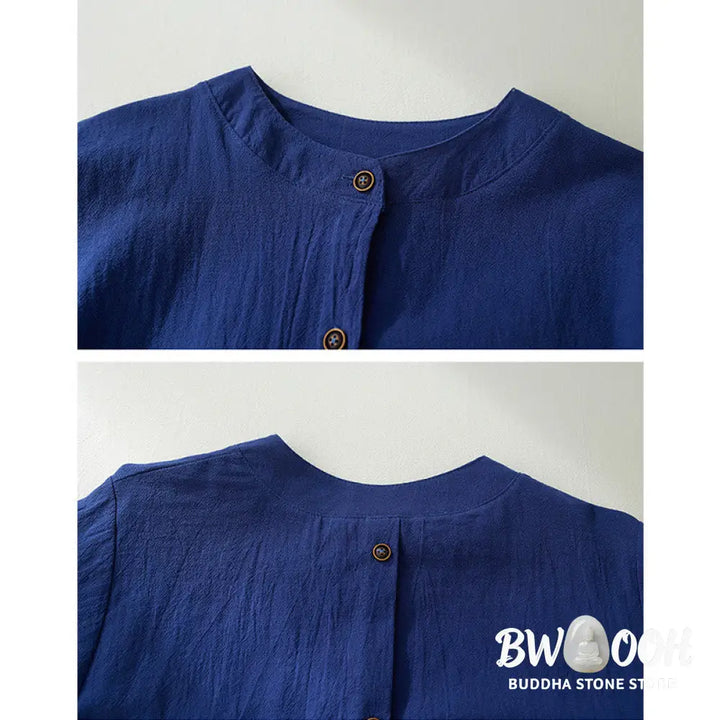Buddha Stones Geometry Embroidery Long Sleeve Button Cotton Linen Women’s Shirts - Women’s Shirts