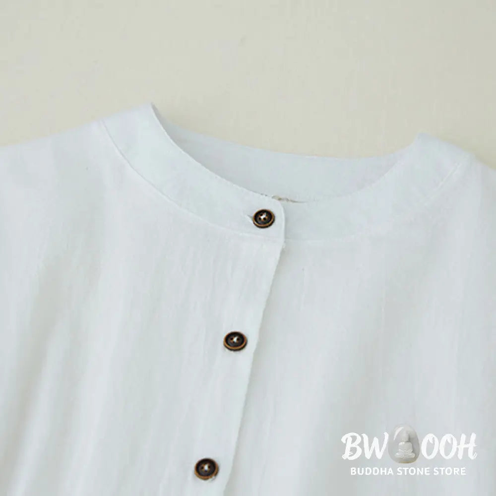 Buddha Stones Geometry Embroidery Long Sleeve Button Cotton Linen Women’s Shirts - Women’s Shirts