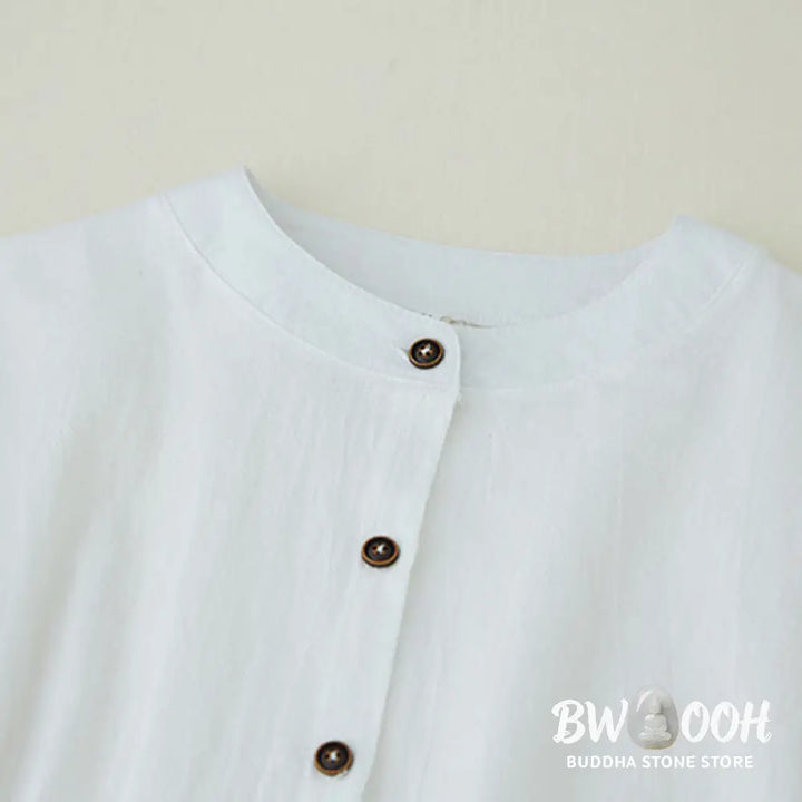 Buddha Stones Geometry Embroidery Long Sleeve Button Cotton Linen Women’s Shirts - Women’s Shirts