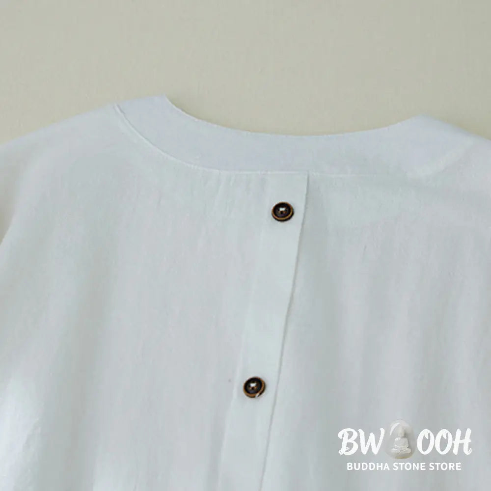 Buddha Stones Geometry Embroidery Long Sleeve Button Cotton Linen Women’s Shirts - Women’s Shirts