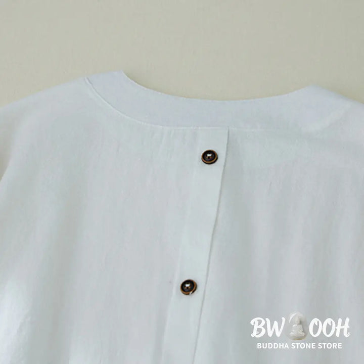 Buddha Stones Geometry Embroidery Long Sleeve Button Cotton Linen Women’s Shirts - Women’s Shirts