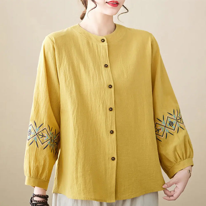 BWOOOH Geometry Embroidery Long Sleeve Button Cotton Line