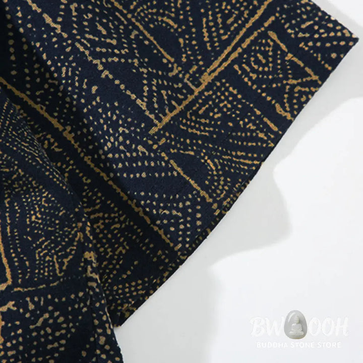 Buddha Stones Geometry Floral Stripes Butterfly Ink Open Front Half Sleeve Jacket Cotton Men’s Kimono - Men’s Kimono