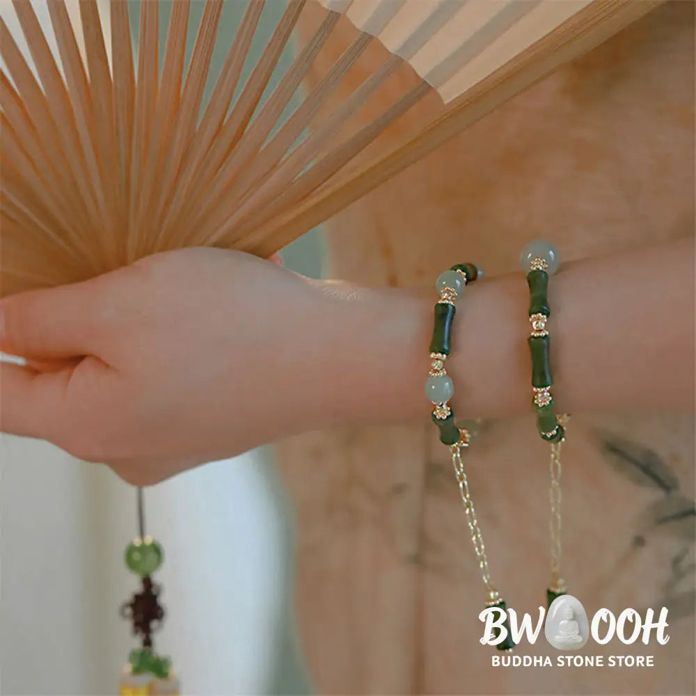 Buddha Stones Glass Bead Bamboo Luck Strength Chain Bracelet - BWOOOH - Bracelet