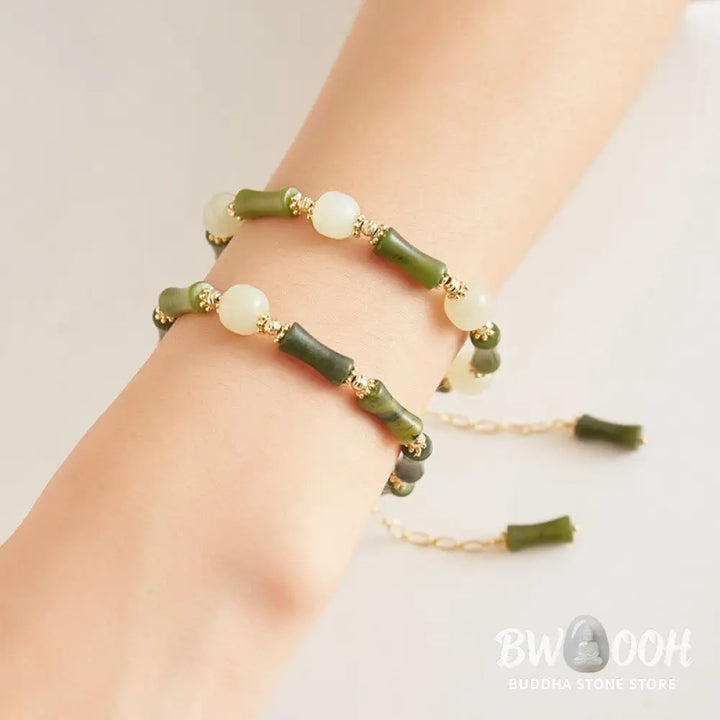 Buddha Stones Glass Bead Bamboo Luck Strength Chain Bracelet - BWOOOH - Bracelet