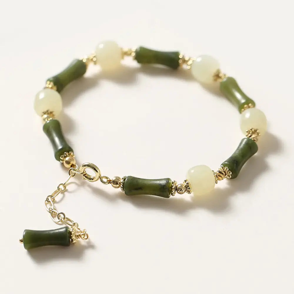 Buddha Stones Glass Bead Bamboo Luck Strength Chain Bracelet - BWOOOH - Multi Green Beads - Bracelet