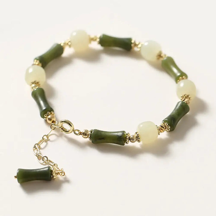 Buddha Stones Glass Bead Bamboo Luck Strength Chain Bracelet - BWOOOH - Multi Green Beads - Bracelet