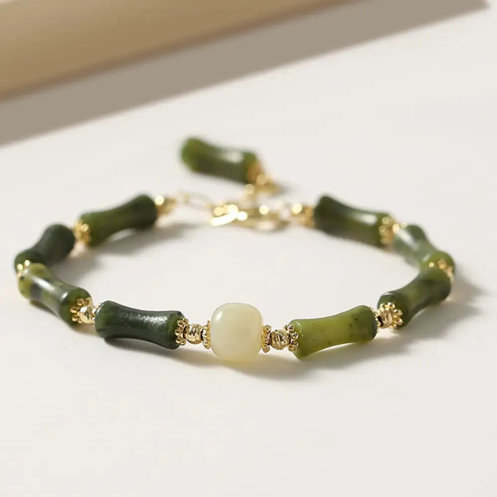 Buddha Stones Glass Bead Bamboo Luck Strength Chain Bracelet - BWOOOH - One Green Bead - Bracelet