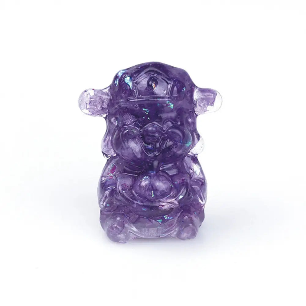 Buddha Stones God of Wealth Amethyst Crystal Resin Energy Fortune Home Decoration - Amethyst 5.6*4.7*3.5cm - Decorations