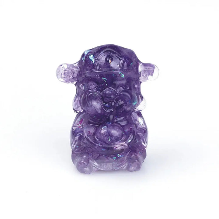 Buddha Stones God of Wealth Amethyst Crystal Resin Energy Fortune Home Decoration - Amethyst 5.6*4.7*3.5cm - Decorations