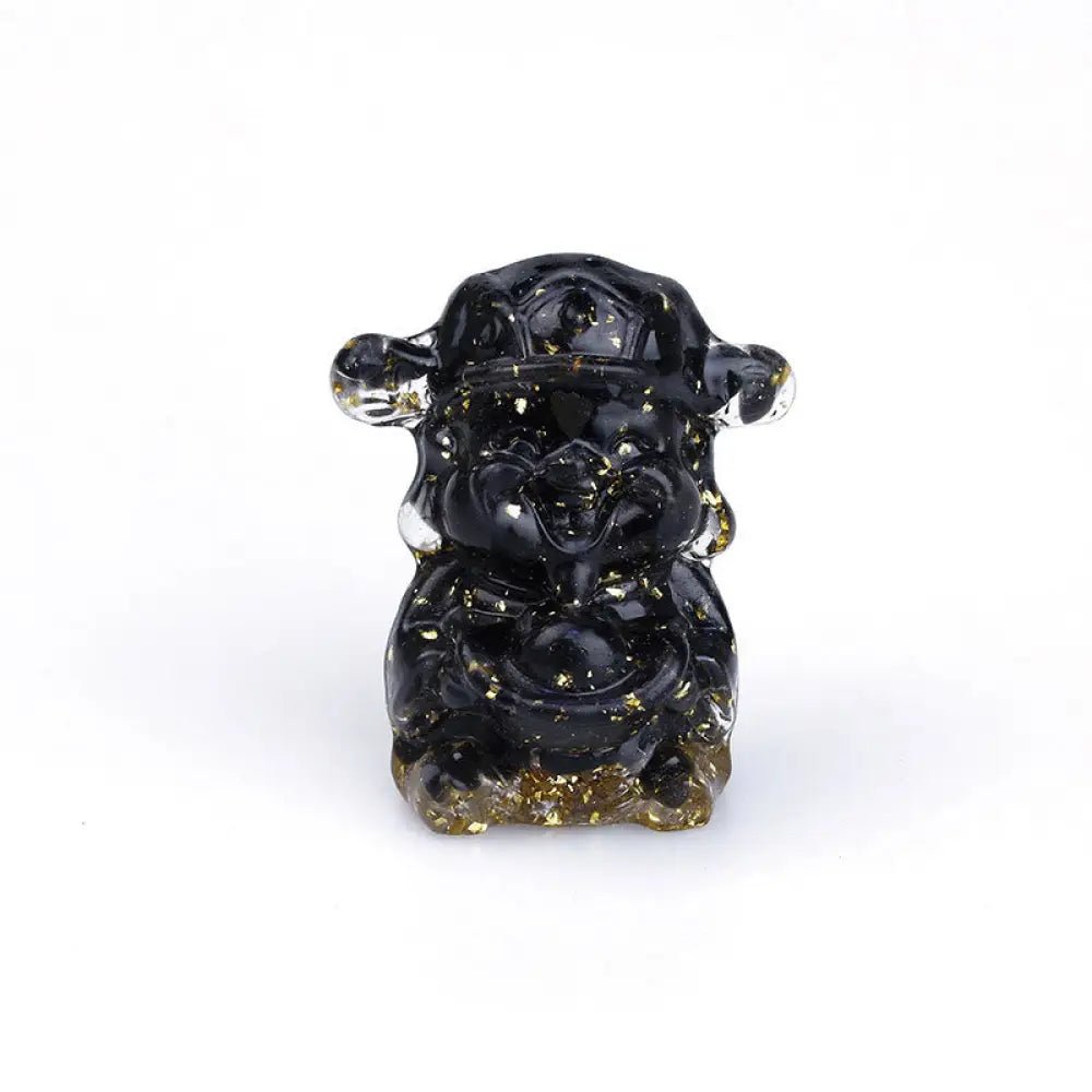 Buddha Stones God of Wealth Amethyst Crystal Resin Energy Fortune Home Decoration - Black Obsidian 5.6*4.7*3.5cm