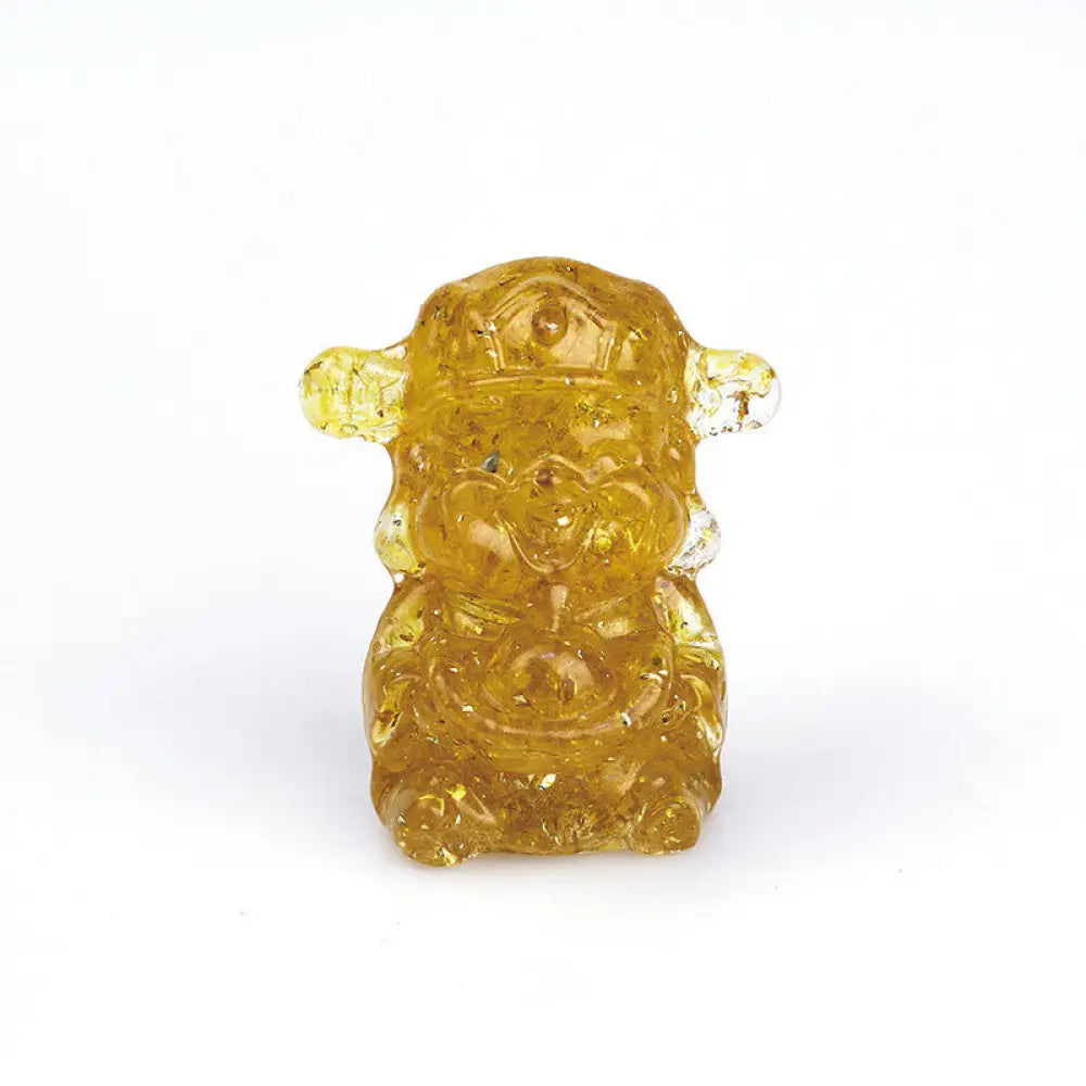 Buddha Stones God of Wealth Amethyst Crystal Resin Energy Fortune Home Decoration - Citrine 5.6*4.7*3.5cm - Decorations