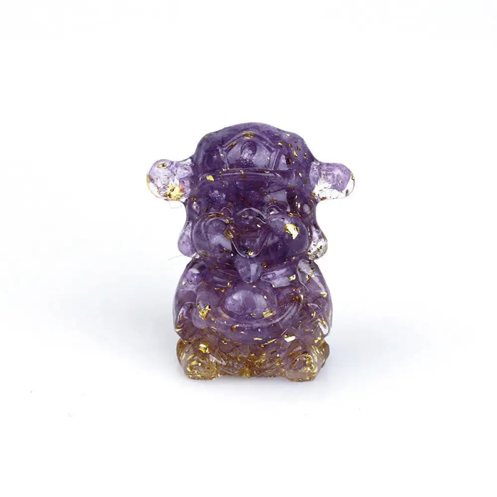 Buddha Stones God of Wealth Amethyst Crystal Resin Energy Fortune Home Decoration - Amethyst + Gold Foil 5.6*4.7*3.5cm