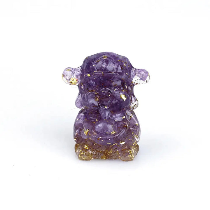 Buddha Stones God of Wealth Amethyst Crystal Resin Energy Fortune Home Decoration - Amethyst + Gold Foil 5.6*4.7*3.5cm