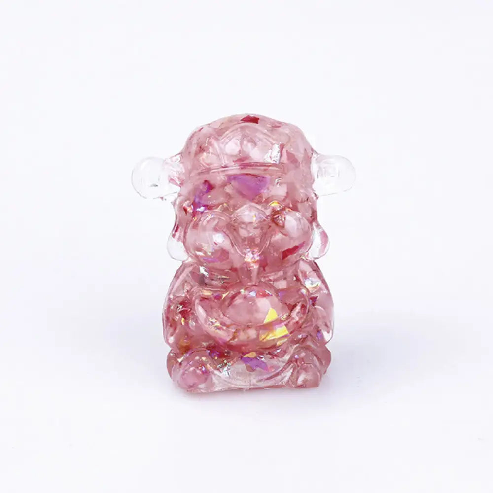 Buddha Stones God of Wealth Amethyst Crystal Resin Energy Fortune Home Decoration - Pink Crystal 5.6*4.7*3.5cm